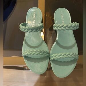 Stuart Weitzman Light Blue Two Strap Braided Jelly Sandals 10- Brand new